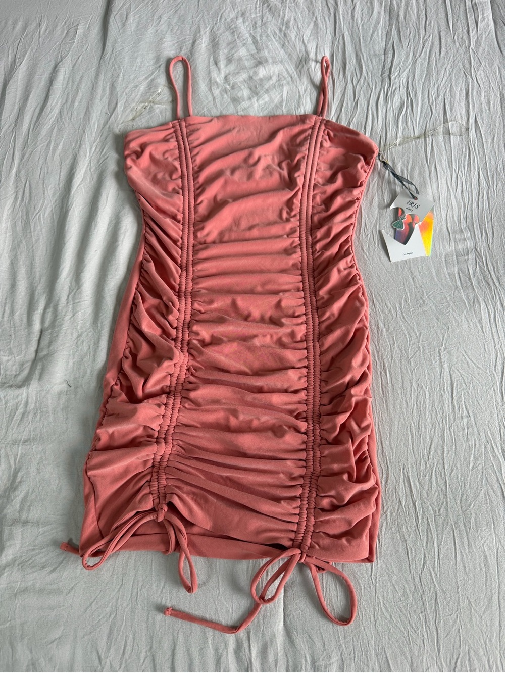 iris Coral Pink Ruched Mini‎ Dress